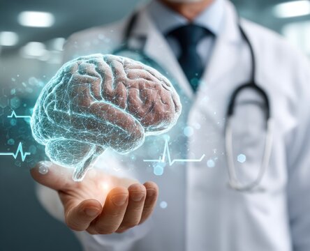 Doctor holds a holographic brain