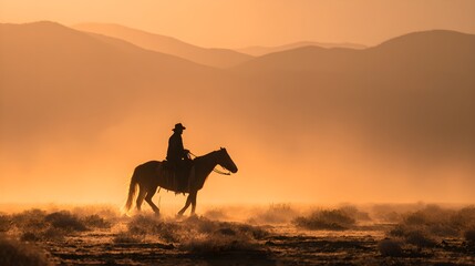 Cowboy silhouette riding a horse