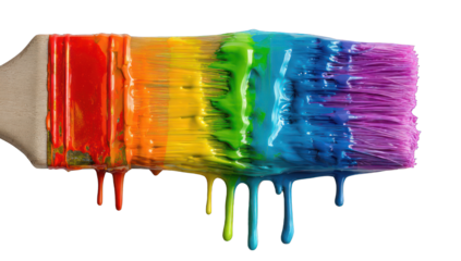 Paintbrush dripping with vibrant rainbow colors