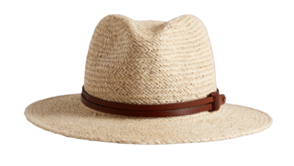 Light beige straw fedora with brown leather band (1)