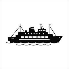 Fototapeta premium Silhouette of a large ferry boat sailing on choppy water under a clear sky