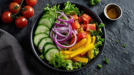 Colorful salad bowl with sliced vegetables