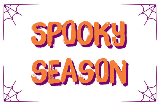Halloween &ldquo;Spooky Season&rdquo; PNG with bold orange letters, skull, witch hat, and bat. Perfect for festive designs, posters, t-shirts, and seasonal decorations. High resolution PNG