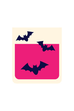 Spooky Halloween cocktail, mocktail with small bats. Mystical potion drink for seasonal party, celebration, festive bar menu, creepy cute beverage, and holiday graphic design. High resolution PNG