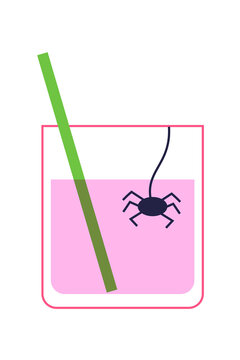 Spooky Halloween cocktail PNG with spider hanging from glass. Creepy drink illustration, perfect for party invitations, bar menus, autumn events, scary season promotions, and holiday design. 
