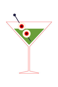 Spooky, zombie Halloween cocktail with two eyeballs. Mystical potion drink for autumn, party, celebration, festive bar menu, nightlife beverage, and seasonal graphic design. High resolution PNG