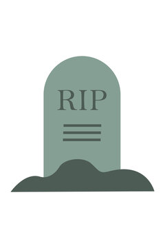 RIP tombstone gravestone illustration, Halloween cemetery icon, spooky death symbol, gray green colors, minimalist vector style graphic for October, horror party, trick treat, haunted graveyard theme