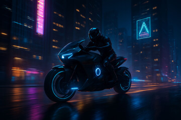 AI-Generated Hoverbike Racing Through Neon Futuristic City Streets