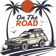 Vintage car road trip palm trees sun travel