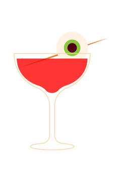 Spooky red Halloween cocktail with an eyeball. Mystical potion drink for autumn, party, celebration, festive bar menu, nightlife beverage, and seasonal graphic design. High resolution PNG