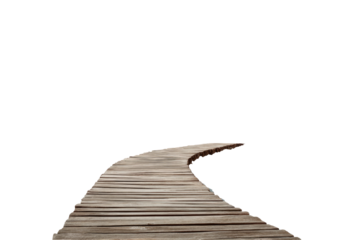 Winding wooden walkway into the darkness