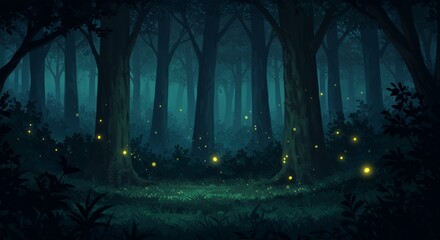 Dark forest night illustration