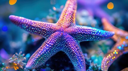 Starfish in an aquarium, vibrant hues, close-up view