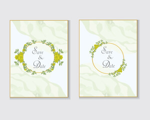 Design elements for wedding invitation templates and other cards.
Elegant yellow rose and green leaf decoration concept.
Vector illustration.