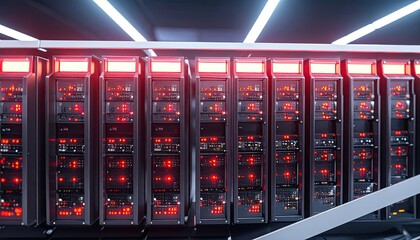 Rows of server racks, illuminated by red lights (1)