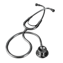 A metallic stethoscope, angled view