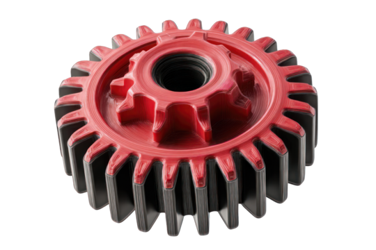 Close-up of a red and gray gear