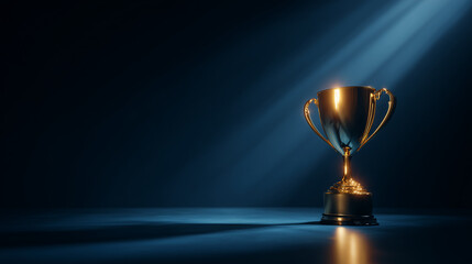 Golden trophy standing tall under vibrant spotlight, showcasing victory, excellence, and recognition. Perfect representation of success in competitions, awards ceremonies, and team accomplishments.