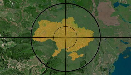 Ukraine targeted by crosshairs. Satellite view