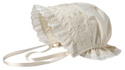 A realistic image of a classic bonnet in women’s fashion cut out on PNG. AI GENERATED.
