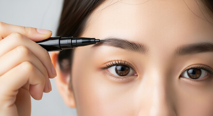 眉毛を描く女性