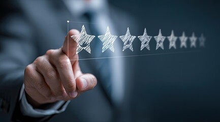 Businessperson selecting star ratings on a transparent interface