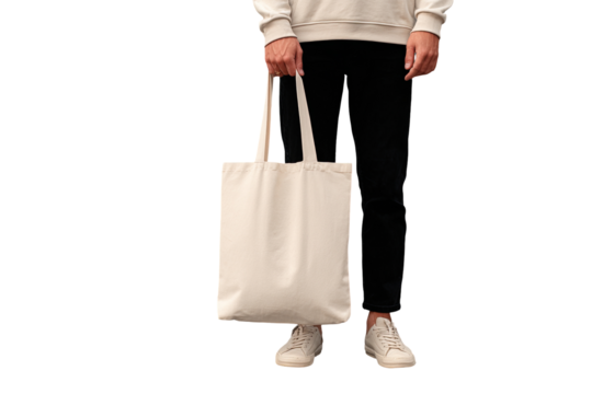 Person holding a blank canvas tote bag (1)