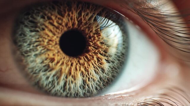 人間の瞳孔と虹彩の精細なクローズアップ「生成AI」