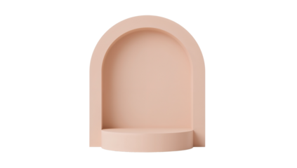 Minimalist arched platform in a soft peach tone, ideal for showcasing products or artistic displays. png