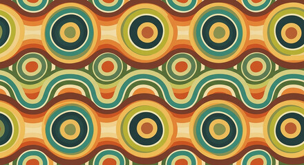 Retro Concentric Circle Seamless Pattern in Earthy Retro Colors, Vintage Geometric Abstract Design for Wallpaper, Fabric, Wrapping, and Backgrounds
