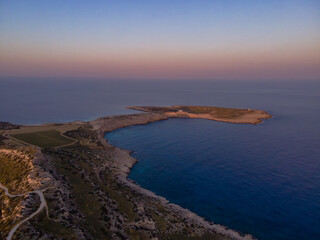 Aerial View of Cyprus Peninsula at Sunset with Turquoise Waters
