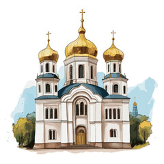 Fototapeta premium St. Sophias Cathedral. St. Sophias Cathedral watercolor vector illustration