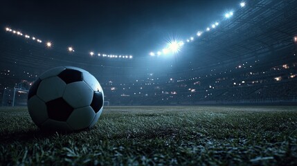 Illuminated soccer stadium at night