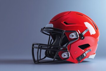 Fototapeta premium Bright red football helmet displayed on a smooth surface with a modern design
