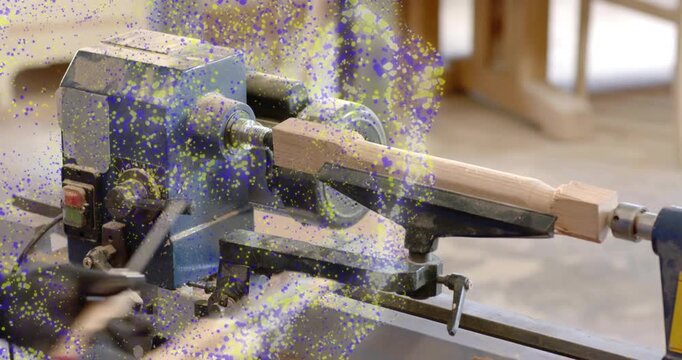 Woodturner entering workshop selecting fluted gouge carving blank on lathe forming smooth cylinder