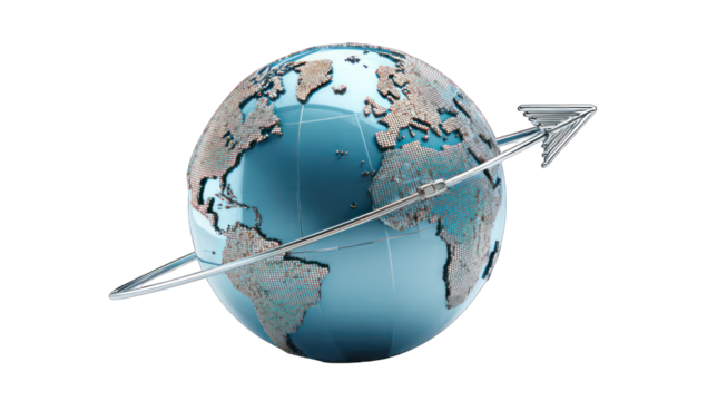 3D globe rotating with an arrow