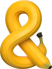 Ampersand Symbol Made of Banana – Creative Food Typography Concept. 3D isolated illustration