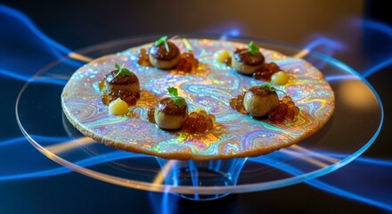 Artful Culinary Creation with Colorful Presentation on Plate Featuring Unique Ingredients and Captivating Visuals for Fine Dining Experience