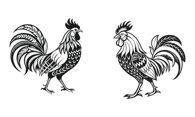 Rooster Couple Silhouette SVG