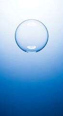 Single Clear Water Bubble Floating Against Blue Gradient Background sphere transparent