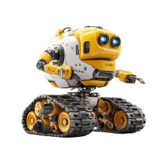 Cute yellow and white robot on treads
