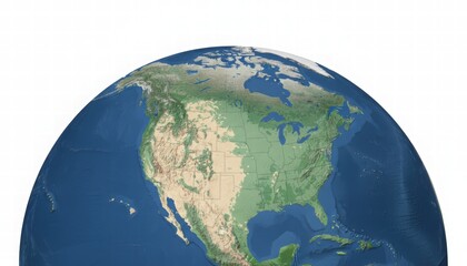 Fototapeta premium A detailed topographical map of North America, centered on the continent, showing landmasses and oceans.