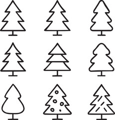 create balck outline samll tree icon set