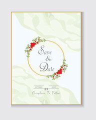 Design elements for wedding invitation templates and other cards.
Elegant red rose and green leaf decoration concept.
Vector illustration.