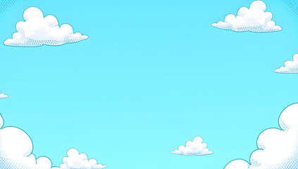Cartoon blue sky with fluffy clouds.	Generative AI