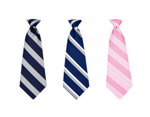 Three Neckties Navy and White Stripes Blue and Silver Stripes and Pink Stripes