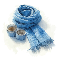 Winter Gloves And Scarf, watercolor drawing vector, isolated on a white background.