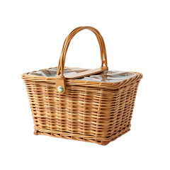 Wicker basket handle rectangular woven storage natural brown isolated container picnic lid empty traditional craft portable