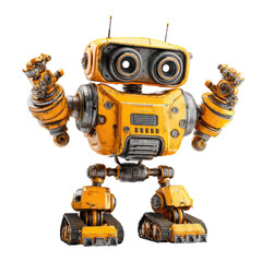 Fototapeta premium A stylized, cartoonish robot with rusty, yellow coloring