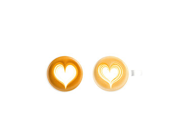 Two Latte Art Coffee Cups with Heart Design on Transparent Background
